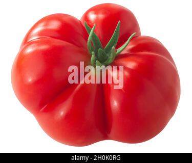 Reisetomate Erbstück Ripptomate (Solanum lycopersicum fruit) isoliert, Draufsicht Stockfoto