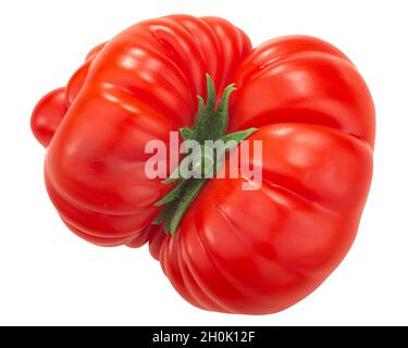 Reisetomate Erbstück Ripptomate (Solanum lycopersicum fruit) isoliert, Draufsicht Stockfoto