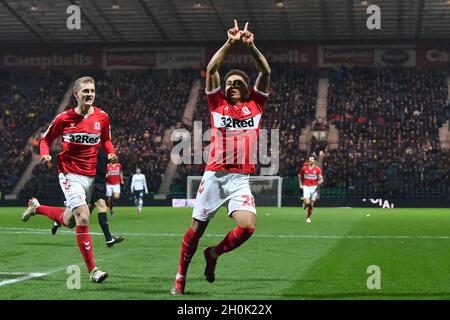 Marcus Tavernier von Middlesbrough feiert das erste Tor seiner Spielesoldseite Stockfoto