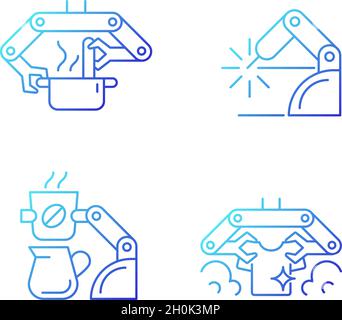 Automatische mechanische Geräte Gradienten lineare Vektor-Symbole gesetzt Stock Vektor