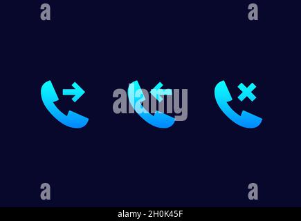 Symbole für Telefonanruf, eingehende, ausgehende und verpasste Anrufe Stock Vektor