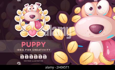 Cartoon-Figur lustig Tier Hund - niedlich Aufkleber. Stock Vektor