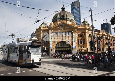 General View of Flinders Street Station, Central Melbourne, Australien, März 2012. Stockfoto