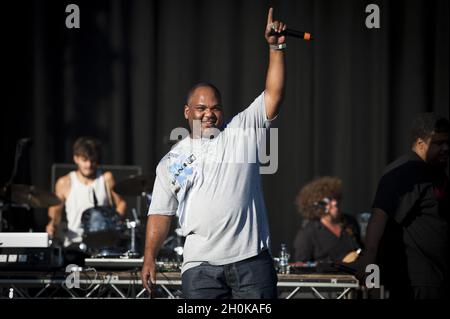 Vincent Mason von Del La Soul spielt live auf der Bühne des Beestival 2012, Robin Hill Country Park - Isle of Wight Stockfoto