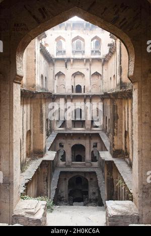 Die Neemrana Baori in Neemrana, Indien. Stockfoto