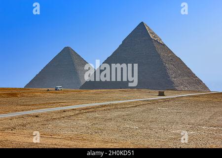 Blick auf die Pyramiden in Gizeh in Kairo, Ägypten Stockfoto