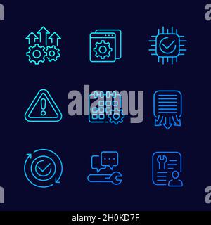 Zeilensymbole für Entwicklung, Hardware und Protokolle festgelegt Stock Vektor