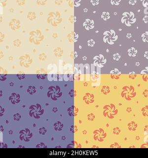 Satz von nahtlosen Mustern mit Silhouetten von Blättern und und Blumen. Ornament für Dekoration und Druck auf Stoff. Designelement. Vektor Stock Vektor