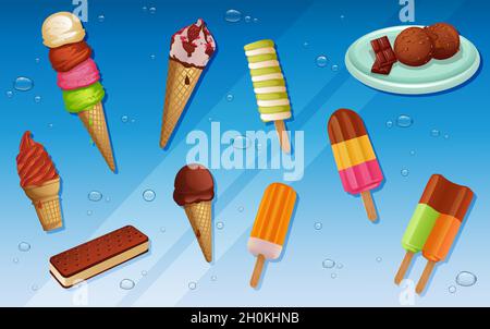 Verschiedene Vector Eiscreme und Desserts Stock Vektor