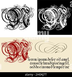 Dekorativer gotischer Buchstabe N. uncial Fraktur Kalligraphie. Vektor EPS-10 durch Gruppen und Ebenen getrennt für einfache Bearbeitung. Stock Vektor