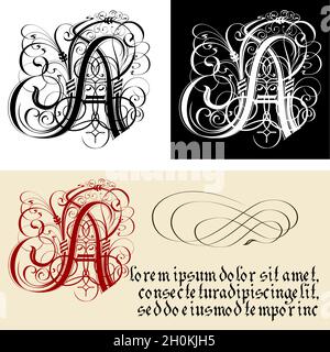 Dekorativer gotischer Buchstabe A. uncial Fraktur Kalligraphie. Vektor EPS-8 durch Gruppen und Ebenen getrennt für einfache Bearbeitung. Stock Vektor