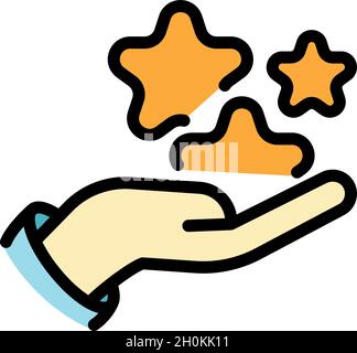 Sternebewertung in Hand-Symbol. Umreißen Sie die Sternbewertung in der Hand-Vektor-Symbolfarbe flach isoliert Stock Vektor