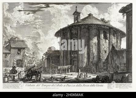 Giovanni Battista Piranesi, Blick auf den Tempel der Cybele auf der Piazza della Bocca della Verità, von Vedute di Roma (Ansichten von Rom), Radierung, 1776 Stockfoto