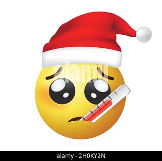 Hochwertiges Emoticon isoliert auf weißem Hintergrund. Sick Emoji Gesicht mit Thermometer Vektor Kunst. Chat-Elemente. Stock Vektor