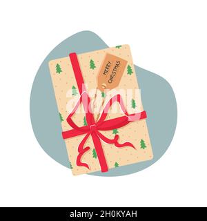 Vektor-Illustration mit einem Weihnachtsgeschenk. Geschenk-Box mit einer roten Schleife. Stock Vektor