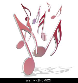 Noten vor weißem Hintergrund, 3d-Illustration Stockfoto