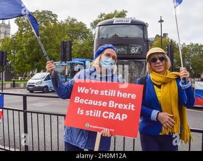 London, Großbritannien, 13. Oktober 2021. Anti-Brexit- und Anti-Tory-Demonstranten vor dem Parlament. Stockfoto