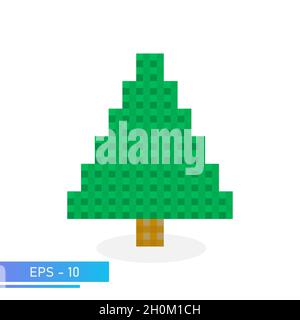 Pixel weihnachtsbaum in grüner Farbe. Moderne Illustration. Flache Vektorgrafik. Stock Vektor