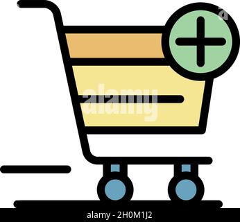Warenkorb plus Symbol. Umriss Warenkorb plus Vektor-Symbol Farbe flach isoliert Stock Vektor