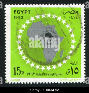 ÄGYPTEN - UM 1993: Briefmarke gedruckt von Ägypten, zeigt Organisation der Afrikanischen Einheit, um 1993 Stockfoto