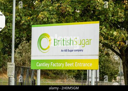 Cantley Zuckerrübenfabrik Schild vor seiner Fabrik in Cantley Norfolk England Stockfoto