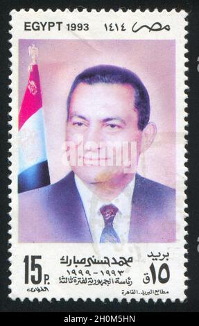 ÄGYPTEN - UM 1993: Briefmarke gedruckt von Ägypten, zeigt Mohamed Hosni Mubarak, um 1993. Stockfoto