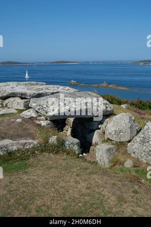 BANT's Carn Burial Chamber, St. Mary's, Isles of Scilly, Cornwall, Großbritannien Stockfoto