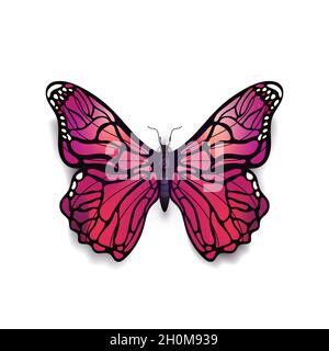 Schöne hellrosa detaillierte realistische Magie Schmetterling auf weiß isoliert Stock Vektor