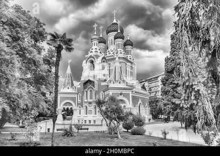 Die berühmte St Nicholas orthodoxe Kathedrale, eine der wichtigsten Wahrzeichen von Nizza, Cote d'Azur, Frankreich Stockfoto