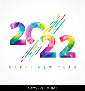 Ein glückliches neues Jahr 2022 Herzlichen Glückwunsch. Logo-Konzept aus Buntglas. 20 22 dekorative Zahlen im modernen geometrischen, linearen Stil. Abstrakte isolierte Grafik Stock Vektor