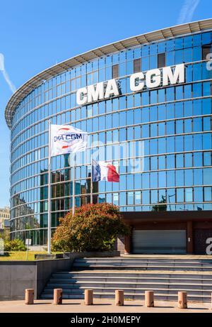 Büros der Reederei CMA CGM in Le Havre, Frankreich. Stockfoto
