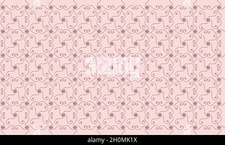 Moderne einfache geometrische nahtlose Muster mit Deep Red Blumen, Linie Textur auf grauem Hintergrund. Hellrosa abstrakt florale Tapete, helle Fliesen orn Stockfoto
