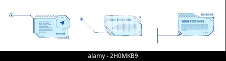 HUD-Legende im futuristischen Stil auf weißem Hintergrund. Infografik Call Pfeilschaltleisten und moderne digitale Info Blue Frame Layout-Vorlagen. Elemente für Benutzeroberfläche und GUI-Präsentation festgelegt. Vektor Stock Vektor