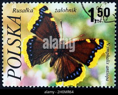POLEN - UM 1977: Eine in Polen gedruckte Briefmarke zeigt den Trauermantel, Nymphalis Antiopa, Schmetterling, um 1977 Stockfoto