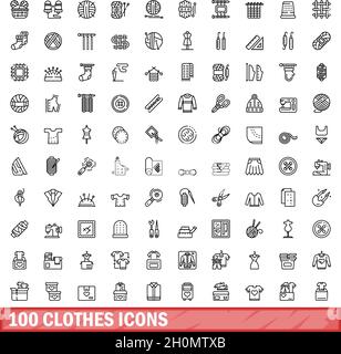 100 Kleidungssymbole Set. Umreißen Abbildung von 100 Kleidung Symbole Vektor-Set isoliert auf weißem Hintergrund Stock Vektor