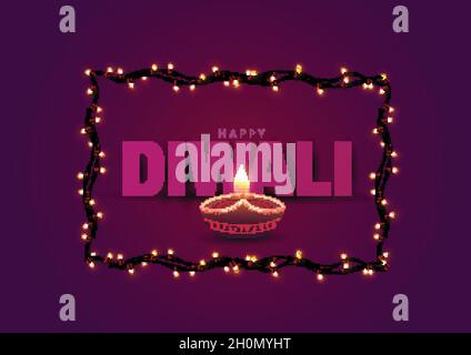 Indian Festival Happy Diwali mit rotem Hintergrund, Diwali Feier Grußkarte, Vektor-Illustration Design. Stock Vektor