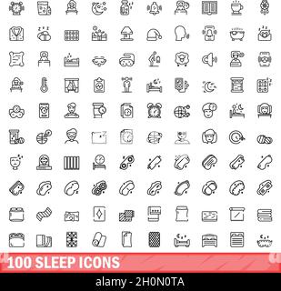 100 Sleep-Symbole eingestellt. Skizzieren Sie die Darstellung von 100 Sleep-Symbolen, die auf weißem Hintergrund isoliert sind Stock Vektor