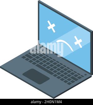 Aktualisieren Sie das Symbol der Laptop-Software für den isometrischen Vektor. Computer reparieren. Stützelement reparieren Stock Vektor
