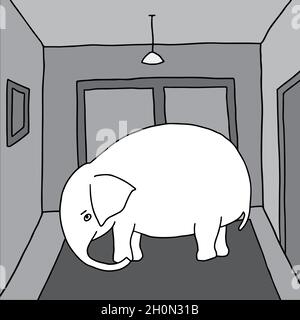 Elefant im Zimmer. Idiomatischer Ausdruck. Metaphorische Idiom. Stock Vektor