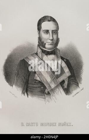 Casto Mendez Nuñez (1824-1869). Spanische Marine und Militär. Hinterer Admiral der spanischen königlichen Armee. Hochformat. Illustration von Letre. Lithographie. Cro Stockfoto