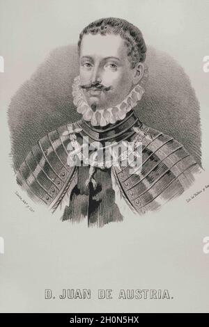 Johannes von Österreich (1547-1578). Spanisches Militär. Illegitimer Sohn des Heiligen Römischen Kaiser Karl V. Porträt. Illustration von Llanta. Lithographie. Cronic Stockfoto