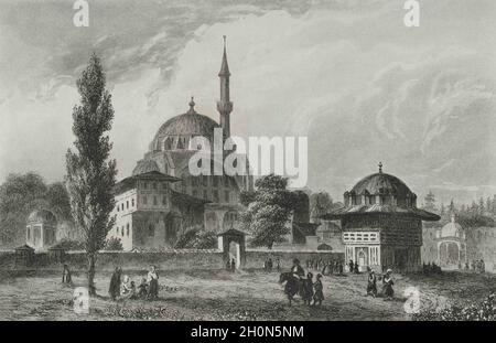 Osmanisches Reich. Türkei. Konstantinopel (heute Istanbul). Top-Khane-Platz und Brunnen. Piyale-Pascha-Moschee. Es wurde während der Regierungszeit von Sultan S gebaut Stockfoto