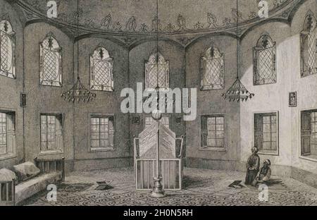 Osmanisches Reich. Türkei. Konstantinopel (heute Istanbul). Grab von Mehmed II. (1432-1481). Fatih-Moschee-Komplex. Gravur von Lemaitre, Dumouxa und Trave Stockfoto