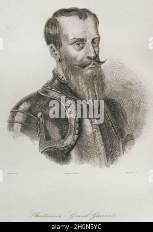 Jan Karol Chodkiewicz (1560-1621). Militärkommandeur der polnisch-litauischen Commonwealth-Armee. Hochformat. Gravur von Lemaitre, Vernier und Massar Stockfoto