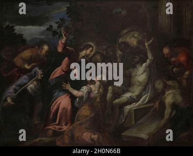 Andrea Vicentino (1539-1614). Italienischer Maler. Die Auferweckung von Lazarus, c. 1600. Öl auf Leinwand, 114 x 146 cm. Nationalmuseum der Schönen Künste Valletta. M Stockfoto