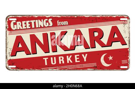 Grüße aus Ankara vintage rostigen Metallplatte auf weißem Hintergrund, Vektor-Illustration Stock Vektor
