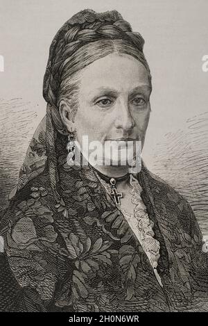 Infantin María Luisa Fernanda von Spanien (1832-1897). Infantin von Spanien geboren. Herzogin von Montpensier durch ihre Heirat mit Prinz Antoine d'Orleans im Jahr 1846. Hochformat. Gravur. La Ilustración Española y Americana, 1878. Stockfoto