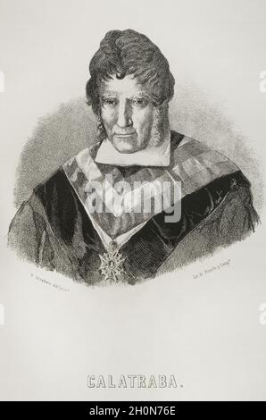 Jose Maria Calatrava Peinado (1781-1846). Spanischer Staatsmann und Jurist. Präsident des Ministerrats. Hochformat. Illustration von Urrabieta. Li Stockfoto