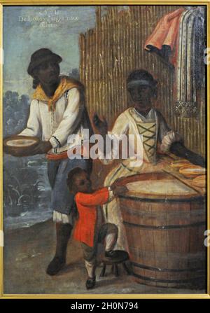 Andres de Islas (Maler, der in der zweiten Hälfte des 18. Jahrhunderts tätig war). Castas, Nr. 10. De lobo y negra, nace Chino (aus Wolf und Black, ein Chino Stockfoto