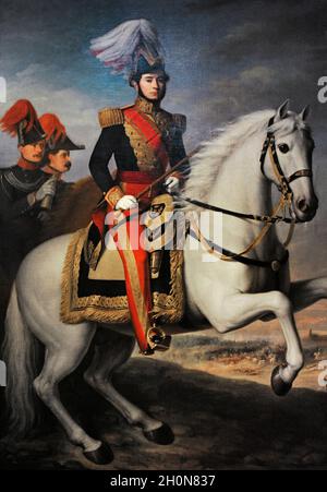 Juan Prim (1814-1870). Spanischer Militär und Politiker. Pferdeporträt von General Prim, 1844. Von Antonio Maria Esquivel y Suarez de Urbina (1806-1857). Museum der Romantik. Madrid, Spanien. Stockfoto